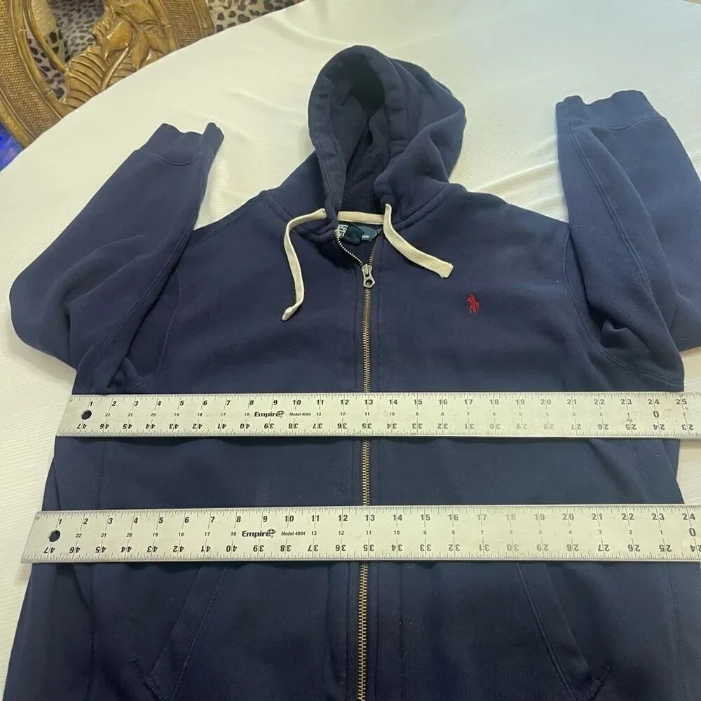 Polo Ralph Lauren Navy Blue Vintage Y2K Zip Up Jacket Hoodie Size XXL